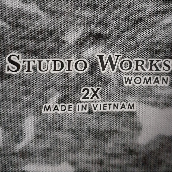 studio works shirt black white tunic top 2x floral knit top career office xxl - Picture 5 of 6